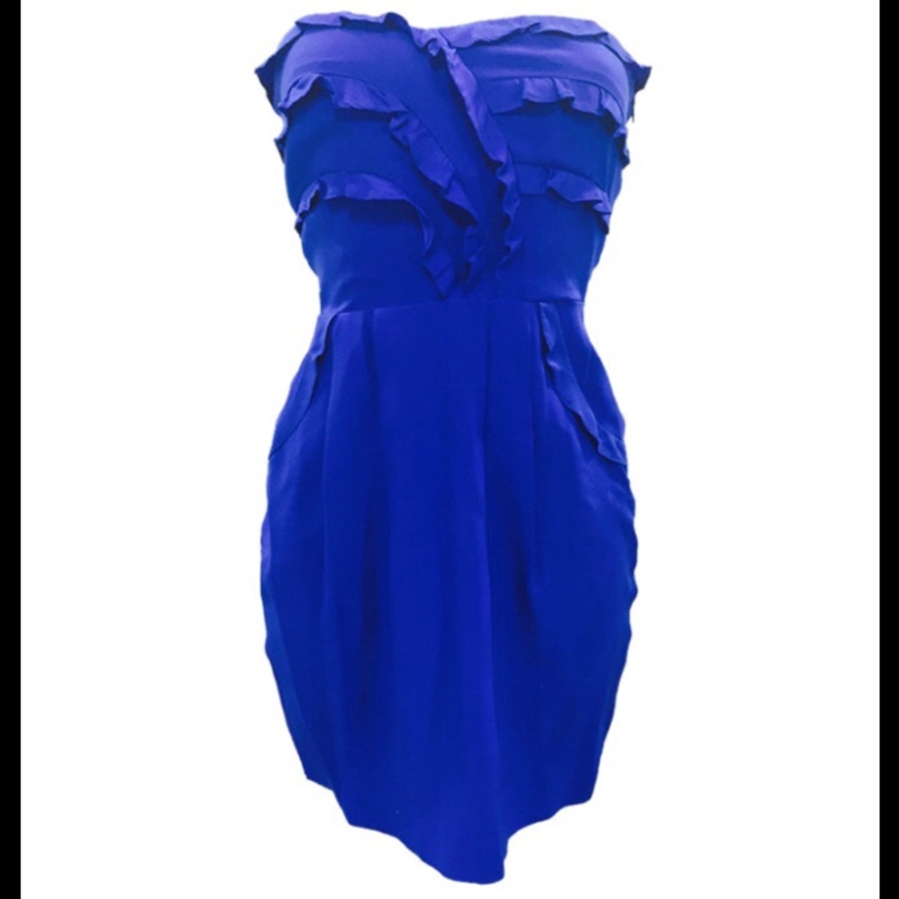 Luna by Josandra Blue Strapless Dress with Pockets
